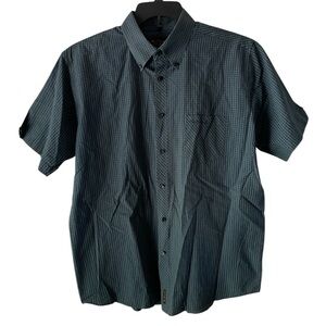 Ben Sherman navy blue & aqua plaid button up shirt